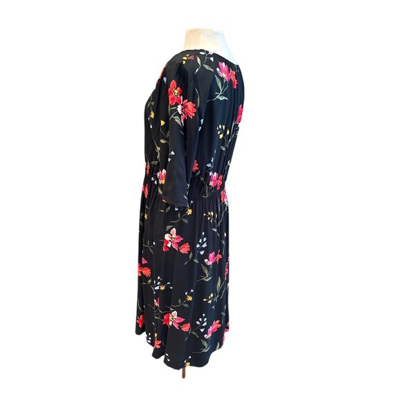 Old Navy Womens Floral Black Midi Dress V-Neck Elastic Waist 1X Plus - Picture 2 of 9